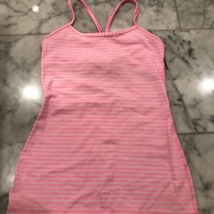 Lululemon Pink and White stripe power Y tank